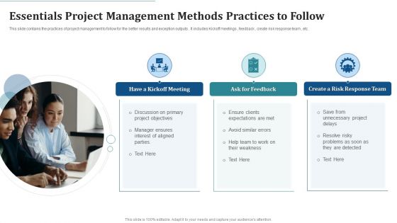 Essentials Project Management Methods Practices To Follow Themes PDF