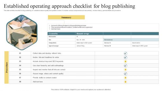 Established Operating Approach Checklist For Blog Publishing Diagrams PDF