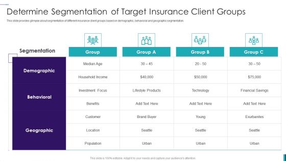 Establishing Insurance Company Determine Segmentation Of Target Insurance Client Groups Sample PDF