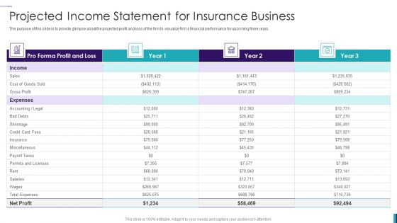 Establishing Insurance Company Projected Income Statement For Insurance Business Themes PDF