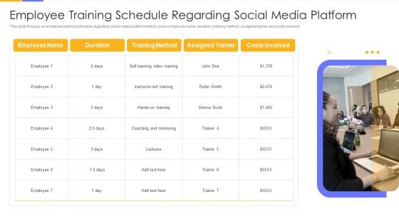 Establishing Social Media Hiring Plan Employee Training Schedule Regarding Social Media Platform Sample PDF