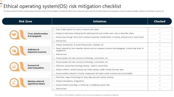 Ethical Operating System OS Risk Mitigation Checklist Ppt Show Shapes PDF