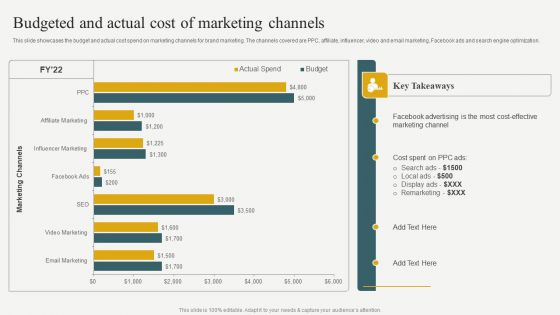 Evaluating Financial Position Of E Commerce Company Budgeted And Actual Cost Of Marketing Channels Structure PDF