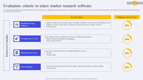 Evaluation Criteria To Select Market Research Software Ppt PowerPoint Presentation File Outline PDF