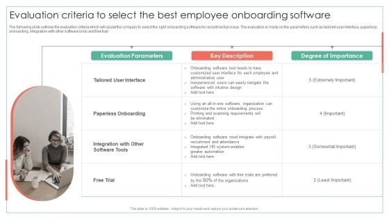 Evaluation Criteria To Select The Best Employee Onboarding Software Achieving Operational Efficiency Themes PDF