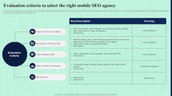 Evaluation Criteria To Select The Right Mobile SEO Agency Elements PDF