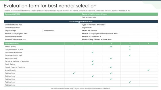 Evaluation Form For Best Vendor Selection Guidelines PDF