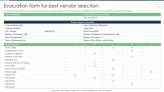 Evaluation Form For Best Vendor Selection Guidelines PDF