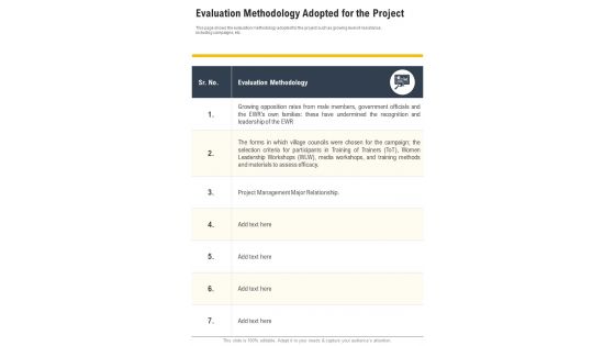 Evaluation Methodology Adopted For The Project One Pager Documents Evaluation Methodology Adopted For The Project One Pager Documents