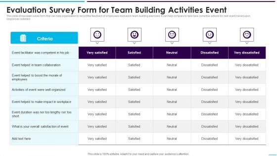 Evaluation Survey Form For Team Building Activities Event Template PDF