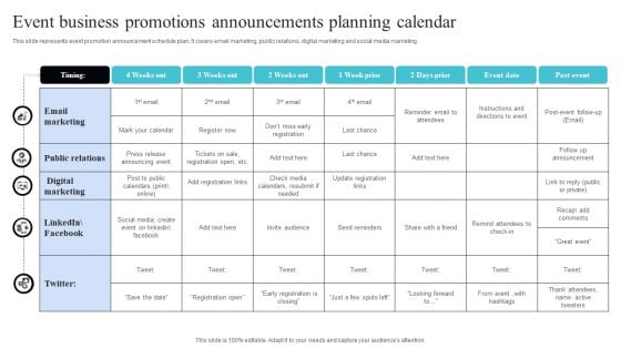 Event Business Promotions Announcements Planning Calendar Topics PDF