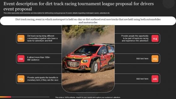 Event Description For Dirt Track Racing Tournament League Proposal For Drivers Event Proposal Icons PDF Event Description For Dirt Track Racing Tournament League Proposal For Drivers Event Proposal Icons PDF
