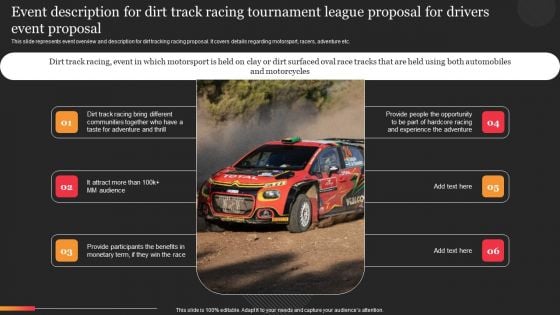 Event Description For Dirt Track Racing Tournament League Proposal For Drivers Event Proposal Icons PDF