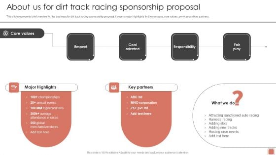 Event Funding About Us For Dirt Track Racing Sponsorship Proposal Demonstration PDF Event Funding About Us For Dirt Track Racing Sponsorship Proposal Demonstration PDF