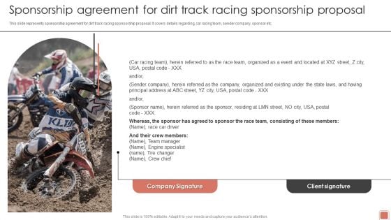 Event Funding Sponsorship Agreement For Dirt Track Racing Sponsorship Proposal Formats PDF