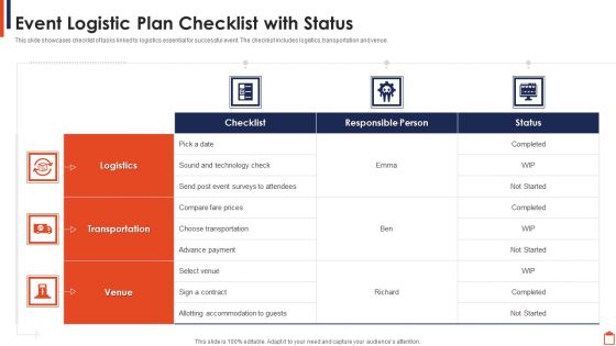 Event Logistic Plan Checklist With Status Themes PDF