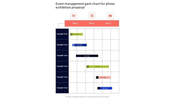 Event Management Gant Chart For Photo Exhibition Proposal One Pager Sample Example Document