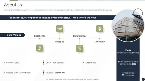 Event Management Services Company Profile About Us Diagrams PDF Event Management Services Company Profile About Us Diagrams PDF