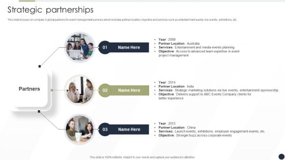 Event Management Services Company Profile Strategic Partnerships Brochure PDF