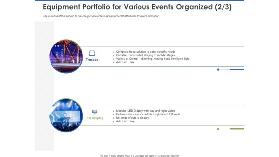 Event Management Services Equipment Portfolio For Various Events Organized Intelligent Ppt PowerPoint Presentation Layouts Mockup PDF