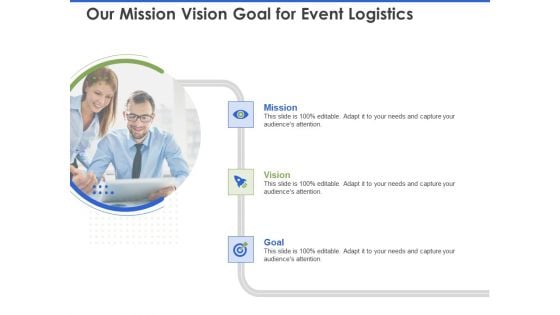 Event Management Services Our Mission Vision Goal For Event Logistics Ppt PowerPoint Presentation Show Example Topics PDF