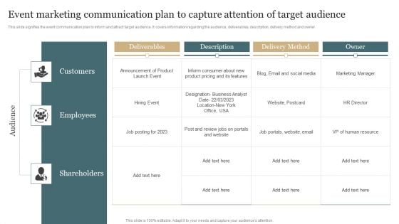 Event Marketing Communication Plan To Capture Attention Of Target Audience Graphics PDF