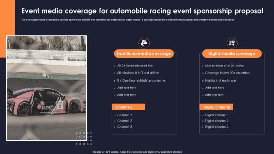 Event Media Coverage For Automobile Racing Event Sponsorship Proposal Formats PDF