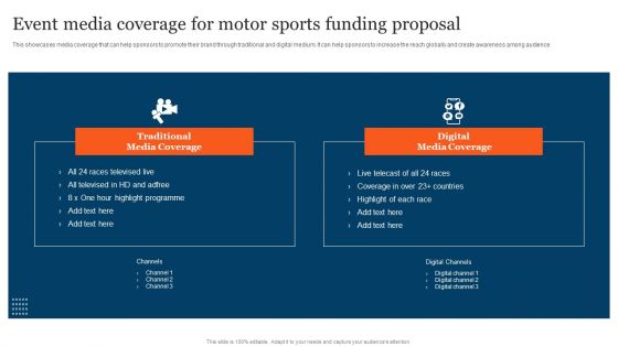 Event Media Coverage For Motor Sports Funding Proposal Graphics PDF