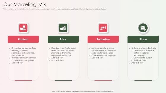 Event Organizer And Coordinator Company Profile Our Marketing Mix Formats PDF Event Organizer And Coordinator Company Profile Our Marketing Mix Formats PDF