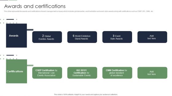 Event Planner Company Profile Awards And Certifications Elements PDF Event Planner Company Profile Awards And Certifications Elements PDF