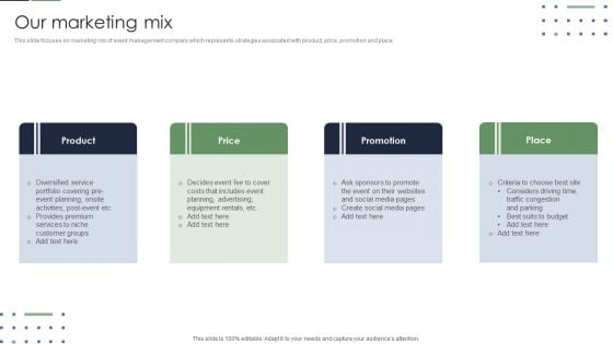 Event Planner Company Profile Our Marketing Mix Structure PDF Event Planner Company Profile Our Marketing Mix Structure PDF