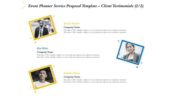 Event Planner Service Proposal Template Client Testimonials Teamwork Ppt Outline Sample PDF