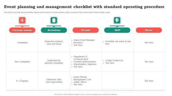 Event Planning And Management Checklist With Standard Operating Procedure Demonstration PDF