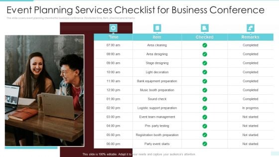 Event Planning Services Checklist For Business Conference Slides PDF Event Planning Services Checklist For Business Conference Slides PDF