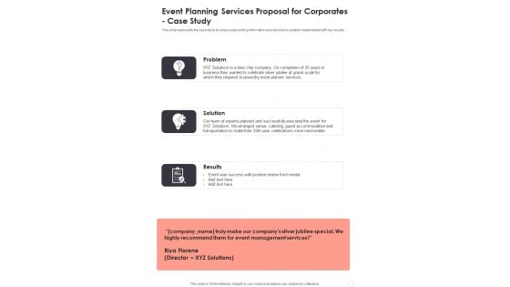 Event Planning Services Proposal For Corporates Case Study One Pager Sample Example Document