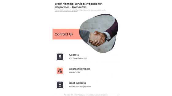 Event Planning Services Proposal For Corporates Contact Us One Pager Sample Example Document Event Planning Services Proposal For Corporates Contact Us One Pager Sample Example Document