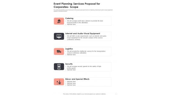Event Planning Services Proposal For Corporates Scope One Pager Sample Example Document Event Planning Services Proposal For Corporates Scope One Pager Sample Example Document