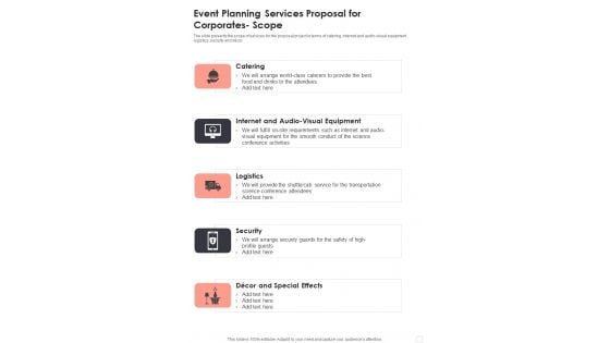 Event Planning Services Proposal For Corporates Scope One Pager Sample Example Document