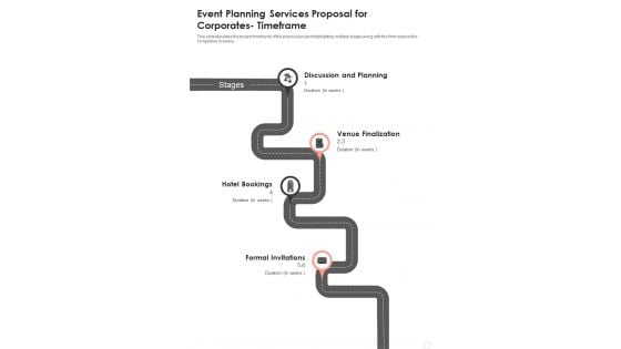 Event Planning Services Proposal For Corporates Timeframe One Pager Sample Example Document