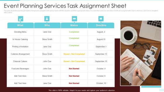 Event Planning Services Task Assignment Sheet Elements PDF