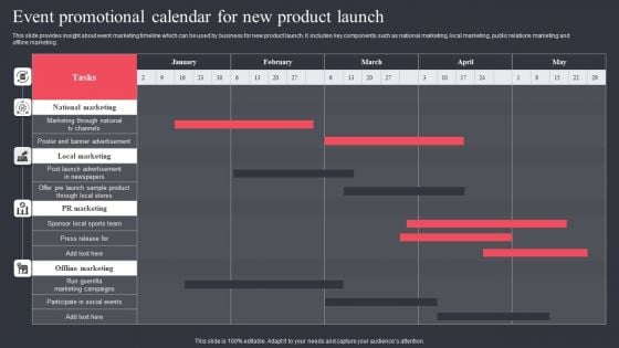 Event Promotional Calendar For New Product Launch Portrait PDF