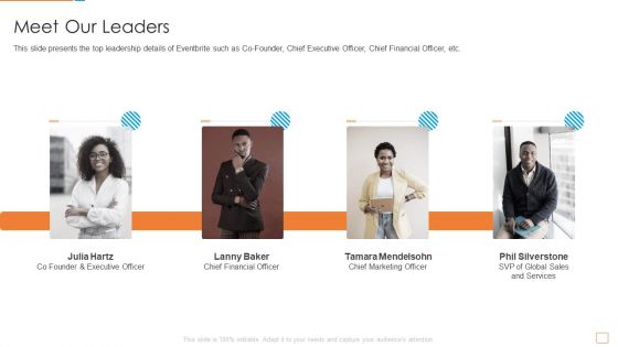 Eventbrite Financing Elevator Meet Our Leaders Demonstration PDF