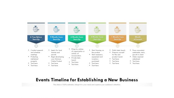Events Timeline For Establishing A New Business Ppt PowerPoint Presentation Gallery Slide Portrait PDF Events Timeline For Establishing A New Business Ppt PowerPoint Presentation Gallery Slide Portrait PDF