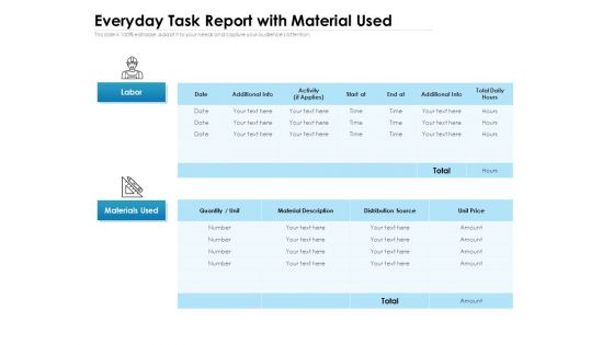 Everyday Task Report With Material Used Ppt PowerPoint Presentation Show Backgrounds PDF