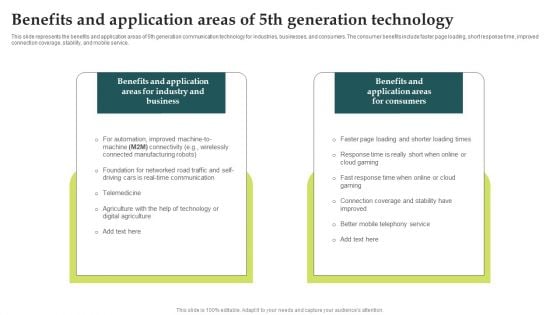 Evolution Of Wireless Technologies Benefits And Application Areas Of 5Th Generation Elements PDF