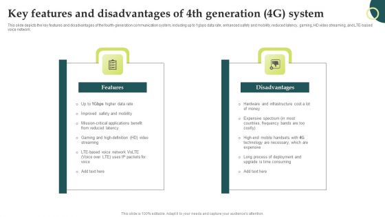 Evolution Of Wireless Technologies Key Features And Disadvantages Of 4Th Generation Themes PDF