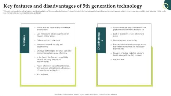 Evolution Of Wireless Technologies Key Features And Disadvantages Of 5Th Generation Structure PDF