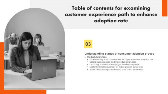 Examining Customer Experience Path To Enhance Adoption Rate Table Of Contents Structure PDF