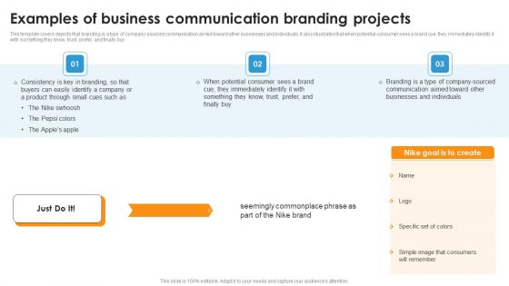 Examples Of Business Communication Branding Projects Ppt Slides Professional PDF