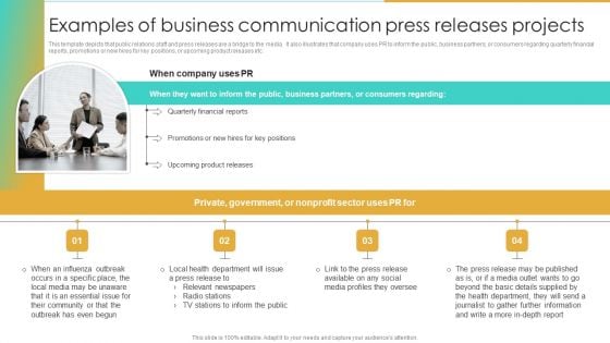 Examples Of Business Communication Press Releases Projects Enterprise Communication Tactics Diagrams PDF